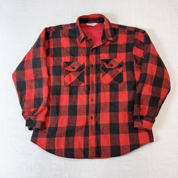 80s Five Brother Quilt Line Buffalo Plaid Flannel Button Shirt Jacket XL Vtg USA - Picture 1 of 11